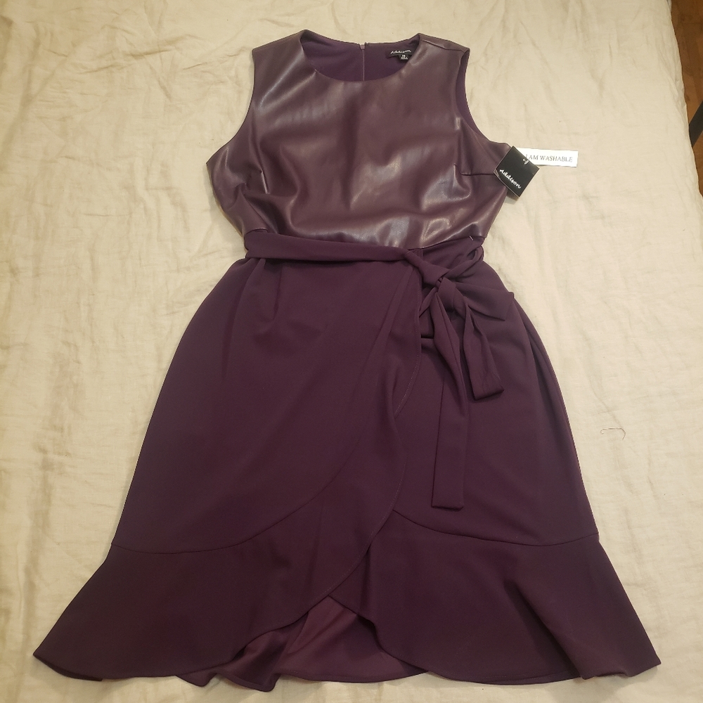 Faux Leather Bodice, Ruffle Hem Sleeveless Dress NWT: size 16